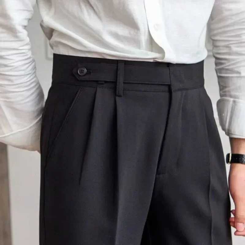 Fluid Mens Summer Pants 9 Cropped Solid Color Male Suit Trousers Draped Anti-wrinkle Formal Chinese Homme Dress New in Cheap UpX241023