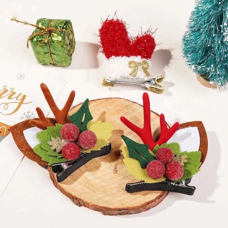 2024 Christmas hair clip for girls new year hairclip kids cute Christmas antlers hairpin baby red bow Barrette Party OrnamentX241021