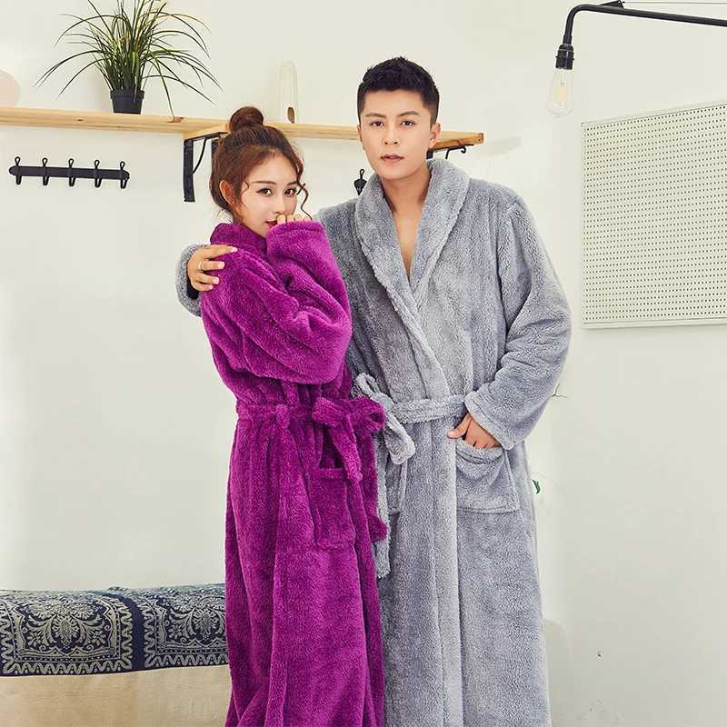 Coral fleece mens warm extra thick extended night light bathroom pajamas plush robes W241023