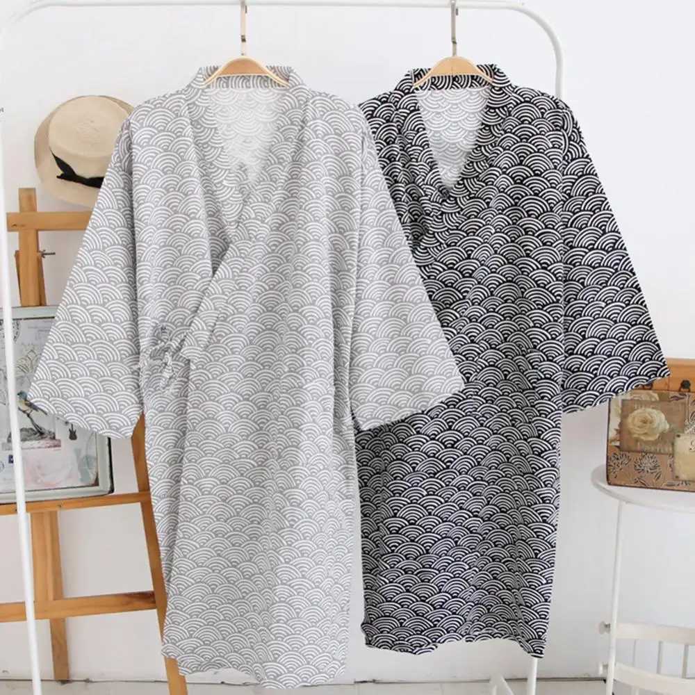 Mens Fashion Printed Kimono Robe Spwear Night Light Loose Medium length Bathroom W241023