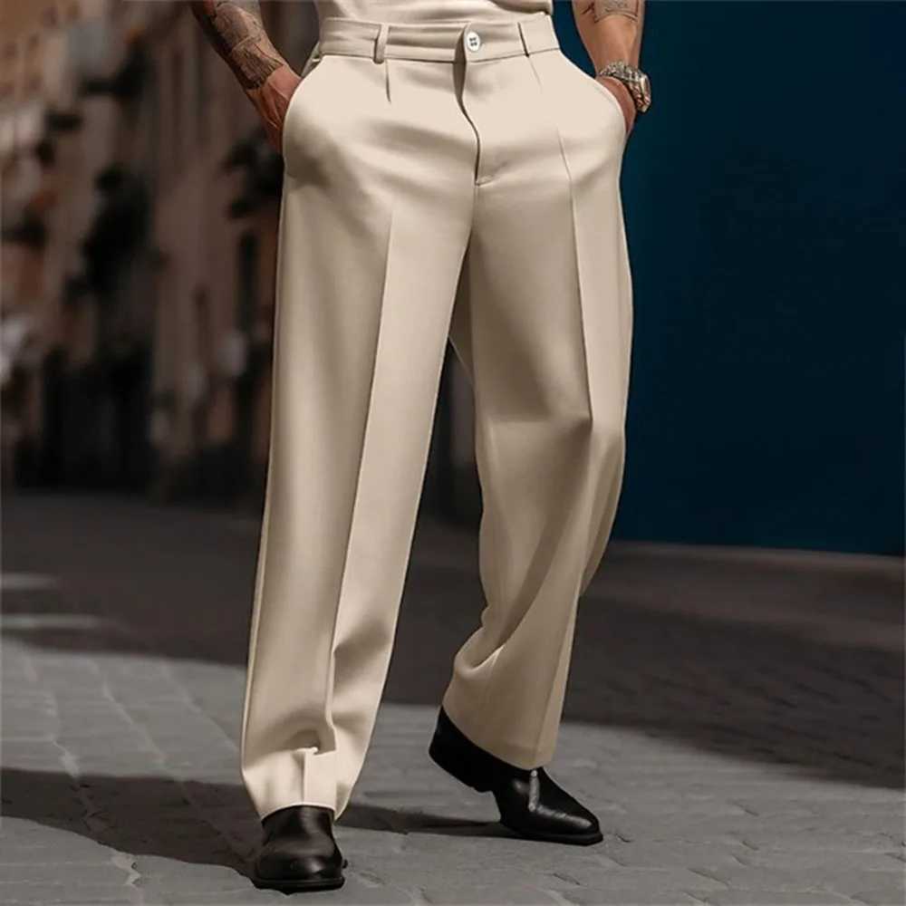 Mens Casual High-Waisted Loose Suit Pants 2024 New Business Versatile Comfortable Retro Solid Color Breathable Trousers For MenX241023