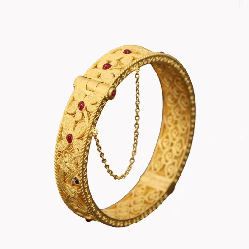 designer bracelet women luxury jewelry gold Chinese Fashion Enamel Cymbidium Orchid Heart for Women 24K Genuine Gold Antique style Buckle Bracelet Hol - view 5