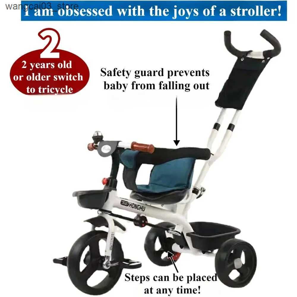 Strollers# 2 in 1 Baby Stroller with Foldable Pedal Kids Tricycle with Large Rear Storage Guardrail Anti-Rollover for Infant Toddlers L240910