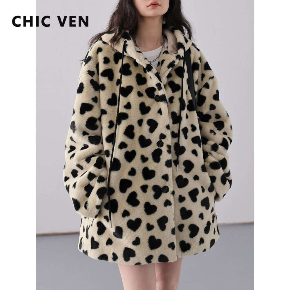 CHIC VEN Korean Women's Loose Hooded Jacket Single Breasted Thick Plush Coat Female Outwear Top Clothing Autumn Winter 2023