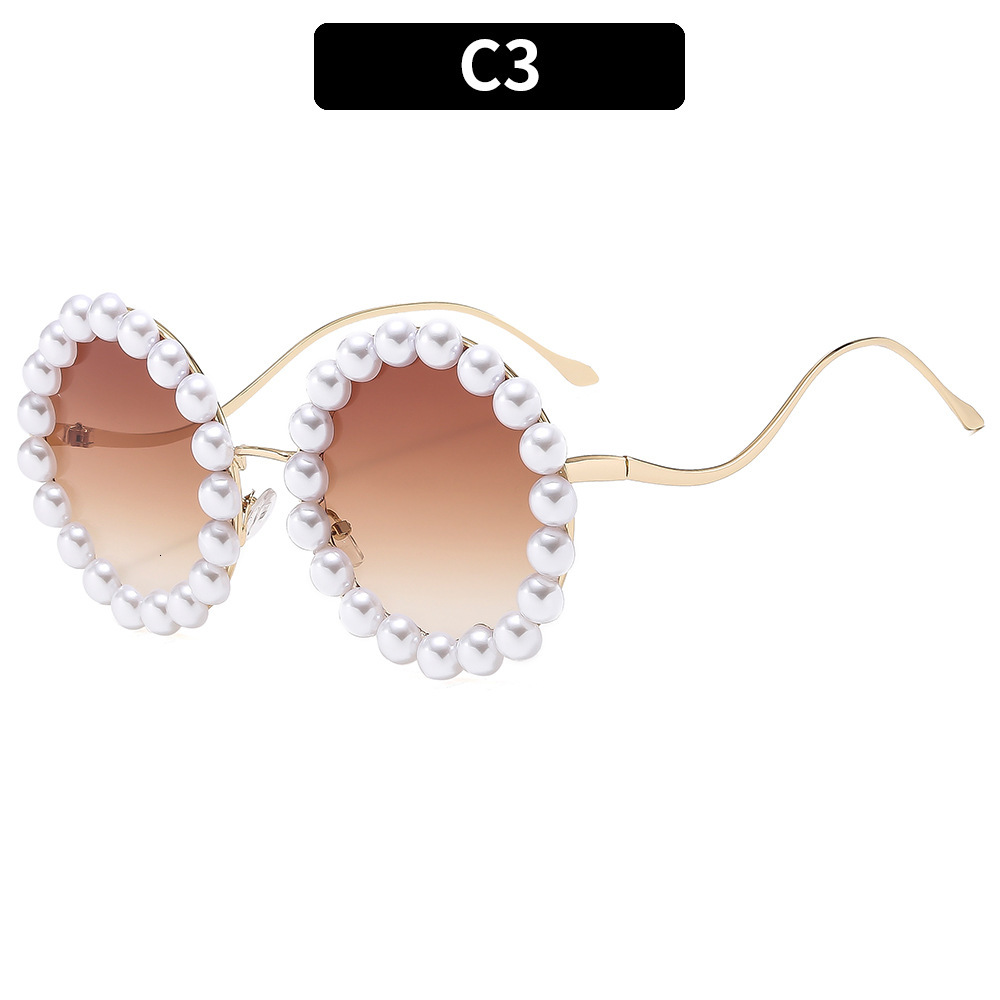 Personalized round frame high-end pearl luxurious and elegant sunglasses