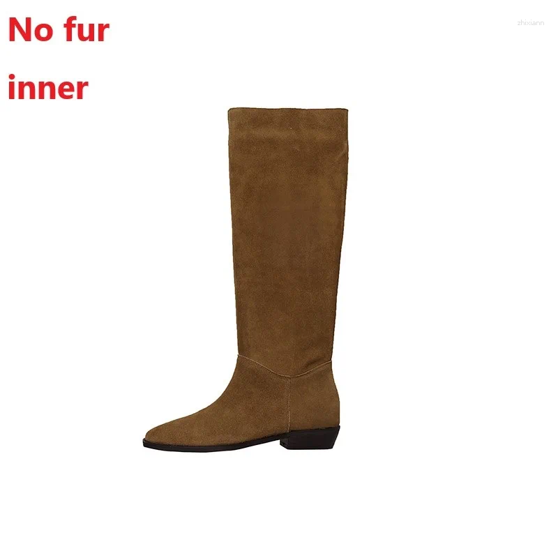 Boots Western Cowgirls Cool Shoes Woman Natural Suede Spring Autumn Botas Slip On Ladies Shoe Casual Style Wier Pleated