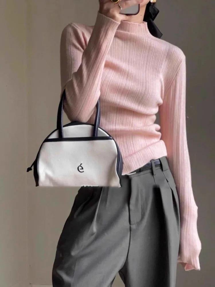 Deeptown Basic Turtleneck Crop Sweater Women Casual Knitted Pullover Solid Color Jumper Long Sleeve Tops Slim Bottoming Shirt 241021