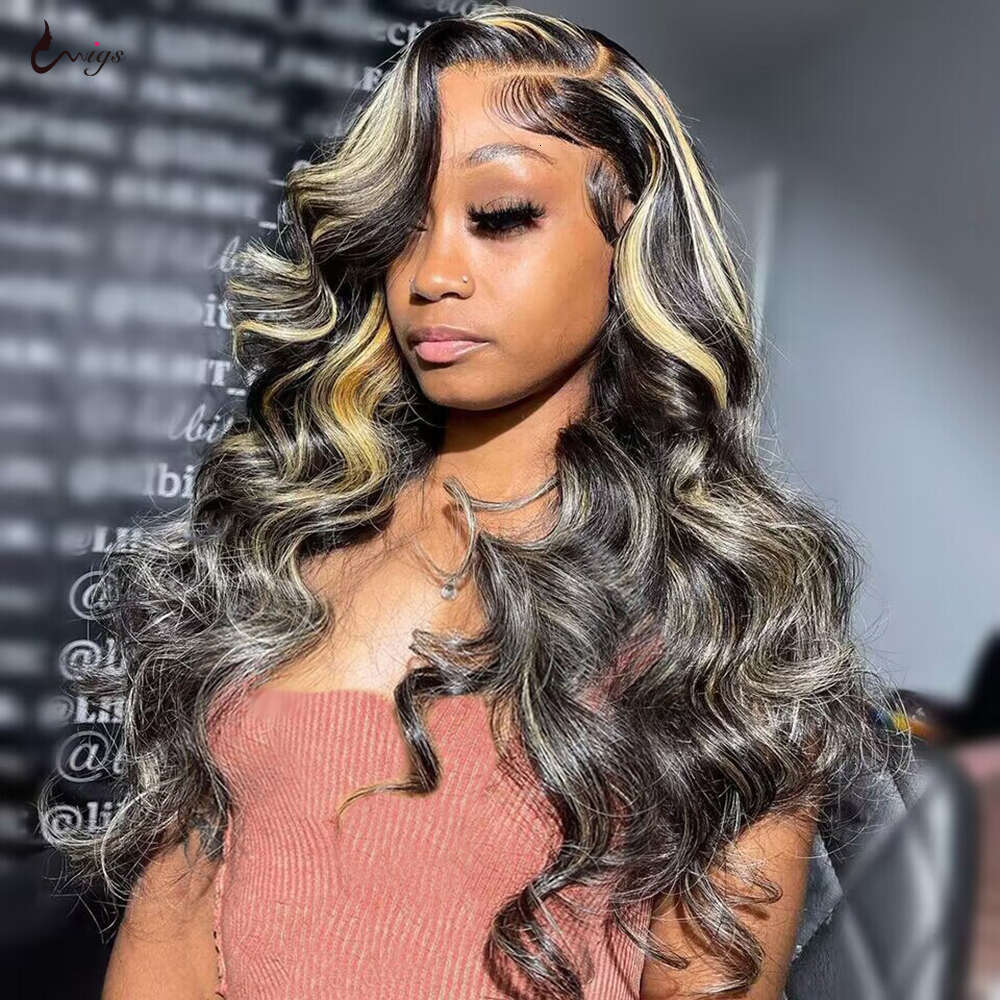 Uwigs Black Blonde Highlight 13x4 13x6 Body Wave Human Lace Front Wig Brazilian Hair Preplucked Wigs