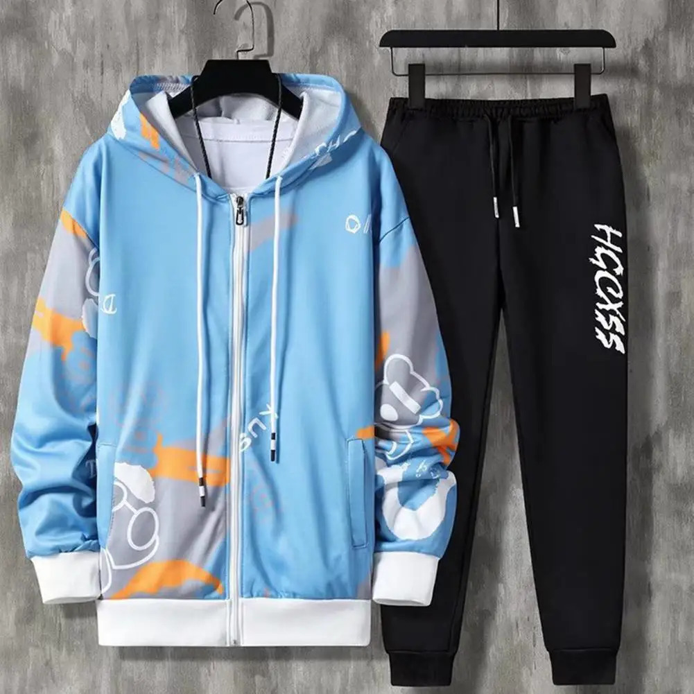 2 pieces/set of mens jackets pants hoodies letter printing drawstring loose jogging suit hip-hop shoulder strap mens sportswear 241023