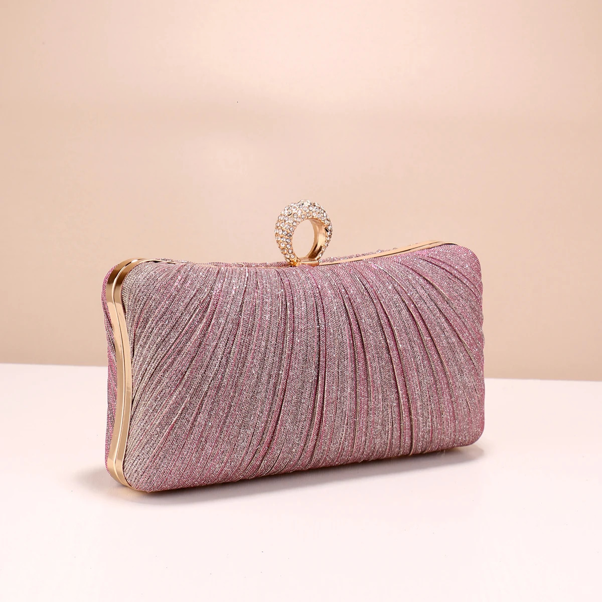 Valentines Day evening bag finger ring diamond clutch pleated fashion ball dinner handbag with chain wallet 241023