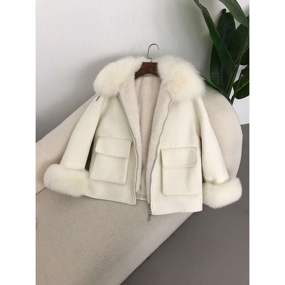 OFTBUY 2024 Real Fur Coat With Thick Er Winter Jacket Women Natural Fox Collar Cuffs Wool Cashmere Blends Pockets Outerwear