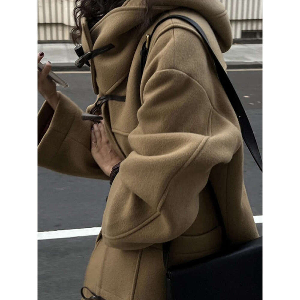 Rose Double-Sided Cashmere Fashion Horn Button Hooded Winter Female Long New Temperament Wool Coat Women