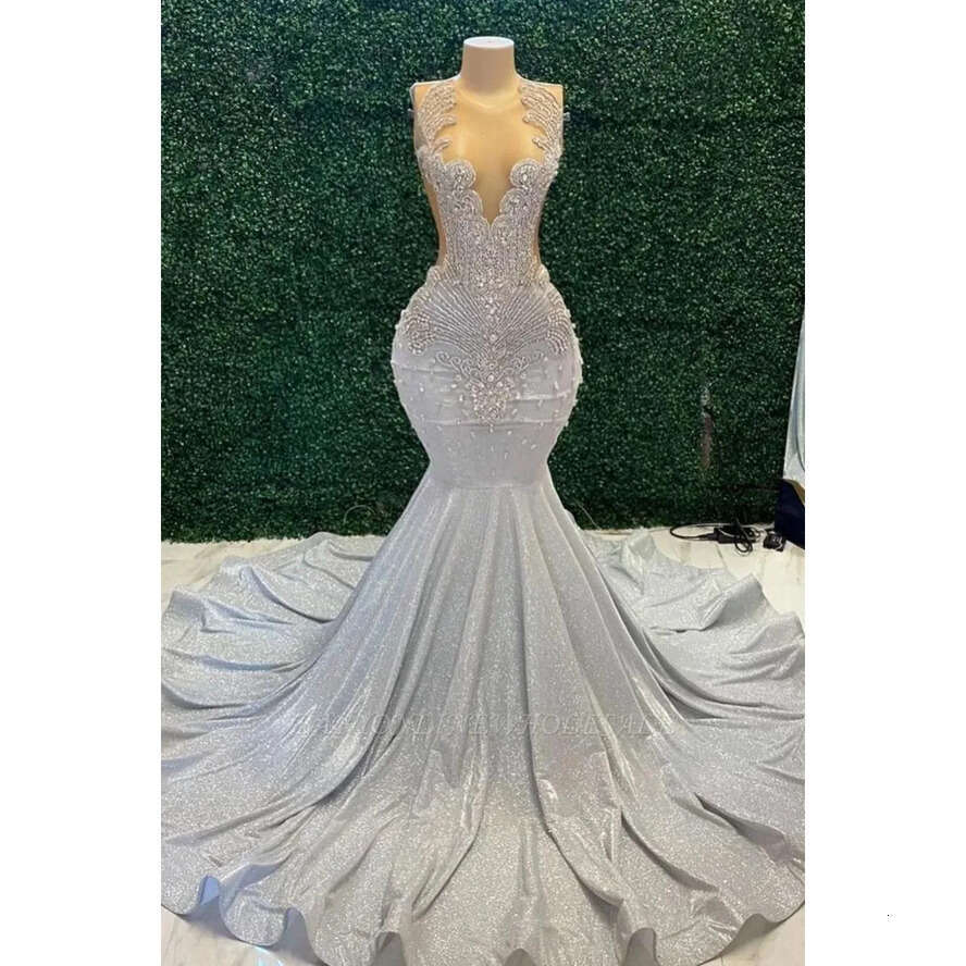Sier Sequined Prom Sparkle Dresses Sexy Sheer Jewel Neck Appliques Beads Sequins Long Evening Gowns Black Girls Met Gala Vestidos De Bal Bc18397