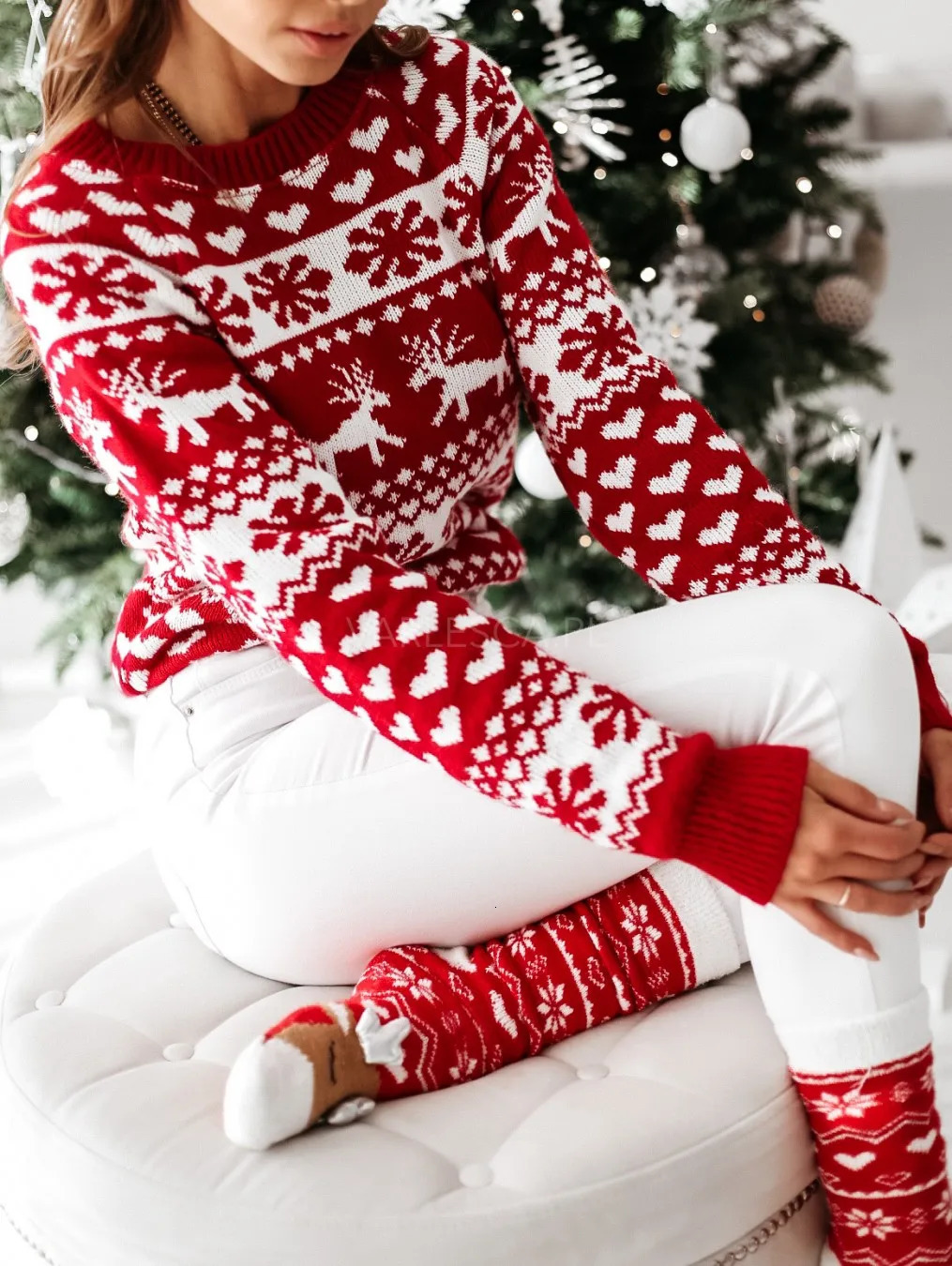 Winter Christmas Women Sweaters Pullover Tops Casual Long Sleeve Print Knitted Sweater Clothes 241021