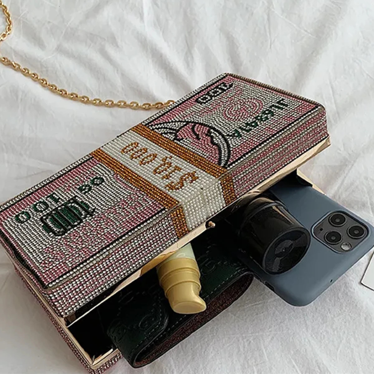 Diamond dollar ladies evening bag shiny chain cross body bag party dance party fashionable clutch wallet 241023