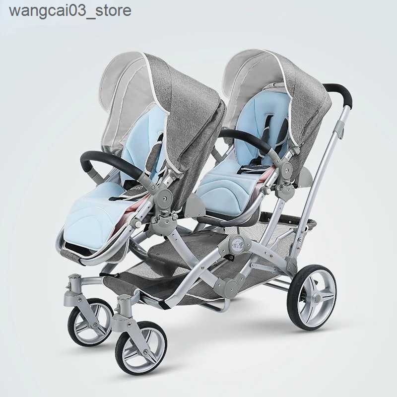 Strollers# Luxury Twin Baby Stroller Can sit or lie down High Landscape Pram Light And Shock Proof Folding Double Stroller baby accessories L240910
