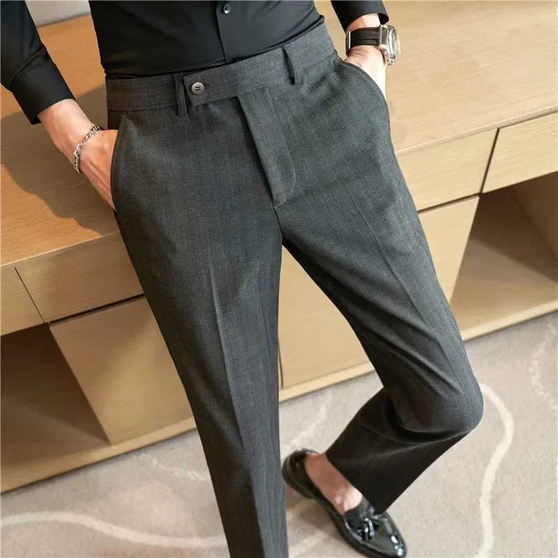 Men Stripe Suit Pants 2024 Autumn New British Style Color-woven Textured Trousers Slim Fit Dress Pants Solid Casual Men ClothingX241023