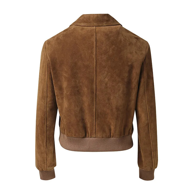 Womens genuine sheepskin jacket fashionable retro style genuine suede coat soft leather for spring and autumn 241023