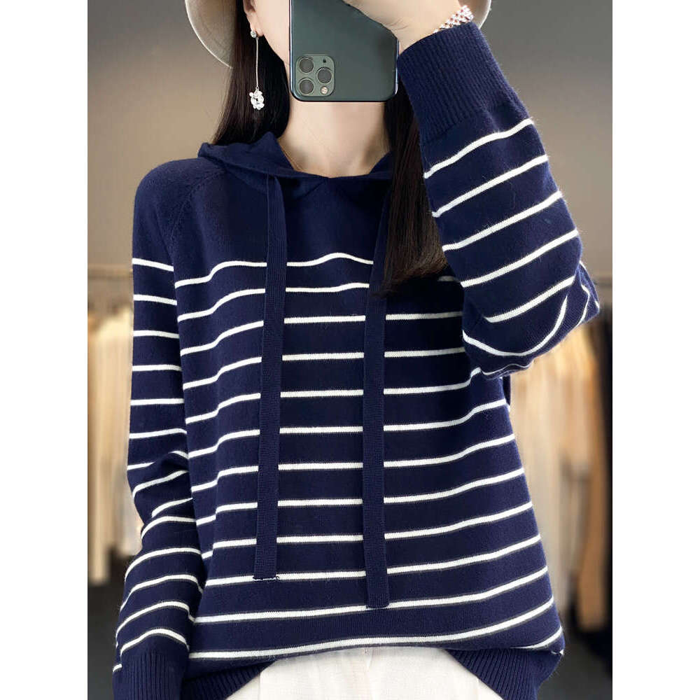 Striped New Wool Hoodies And Sweatshirts For Women Long Sleeve Sweaters Knitted Jumpers Female Outerwears Fashion Hoody Clothing