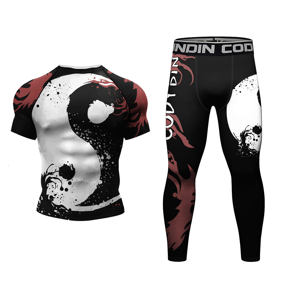 New Sports Rashguard Jiu jitsu MMA Compression T-Shirt+Pants Sets Blank Surf Polyester Sublimation Rash Guard Boxing Sportsuits