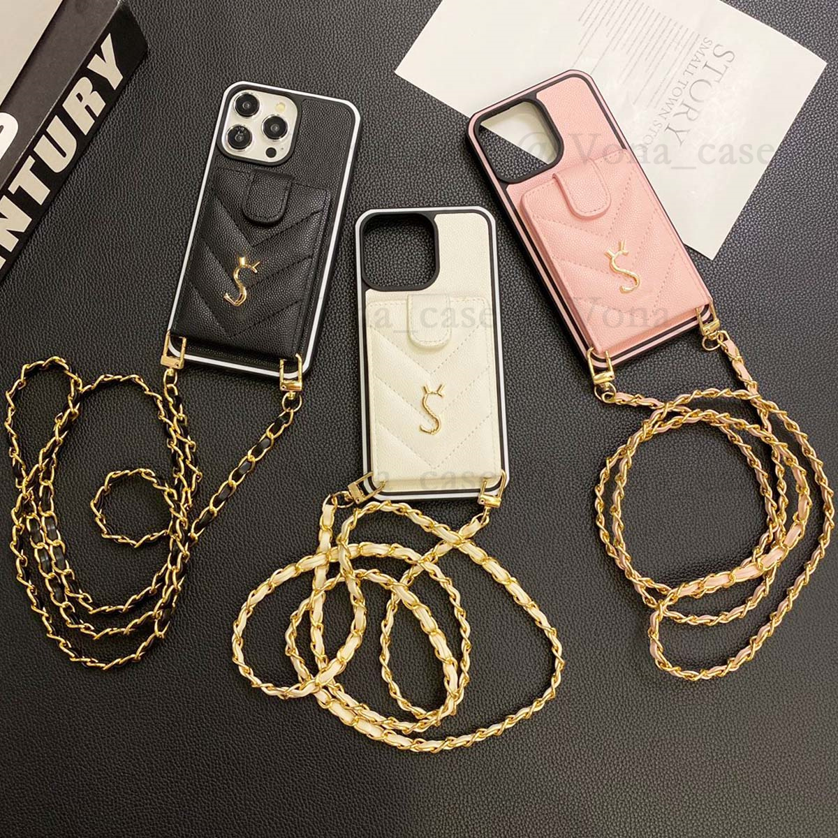 iPhone 16 Pro Max Case Cross Body Rope Leather, 16 Plus 15 14 13 12 11 Pro Luxury Phone Case Wallet with Card Holder Shockproof Designer iPhone Flip Cover with Chain