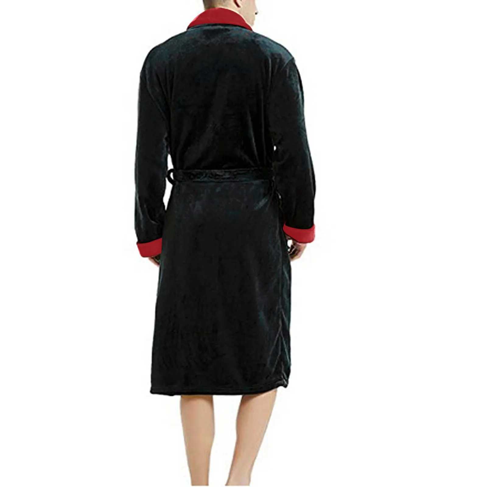 Pockets Slpwear Soft Mens Coral Flce Colorful Block Long Bath Robe Home Dress Slpwear Winter New Mens Robe Plus Size W241023