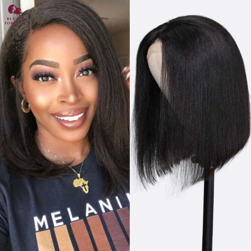 Beauty Forever 7x5 Bye KNOTS Glueless BOB Lace Front Yaki Straight Wear Go Short Bob Human Hair Wig 180% Density