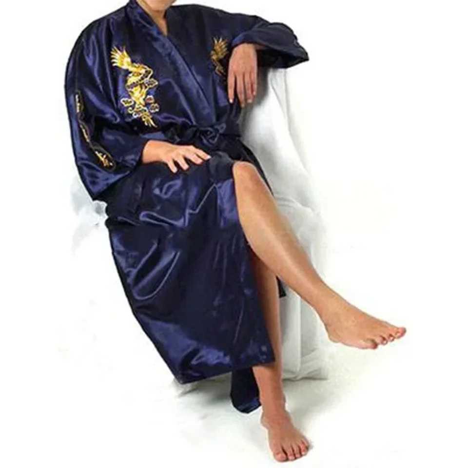 Silk kimono bathroom designed by Chinese Loong mens spewear dress satin fabric navy/red/white/black/blue W241023