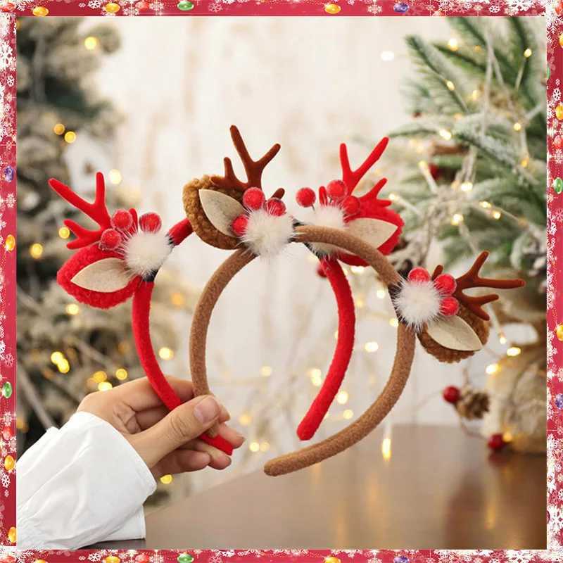 1Pcs Christmas Sweet Headband Elk Antler Girls Plush Reindeer Horn Flower Festival Clips Hair Band Kid Adult New Year Party GiftX241022