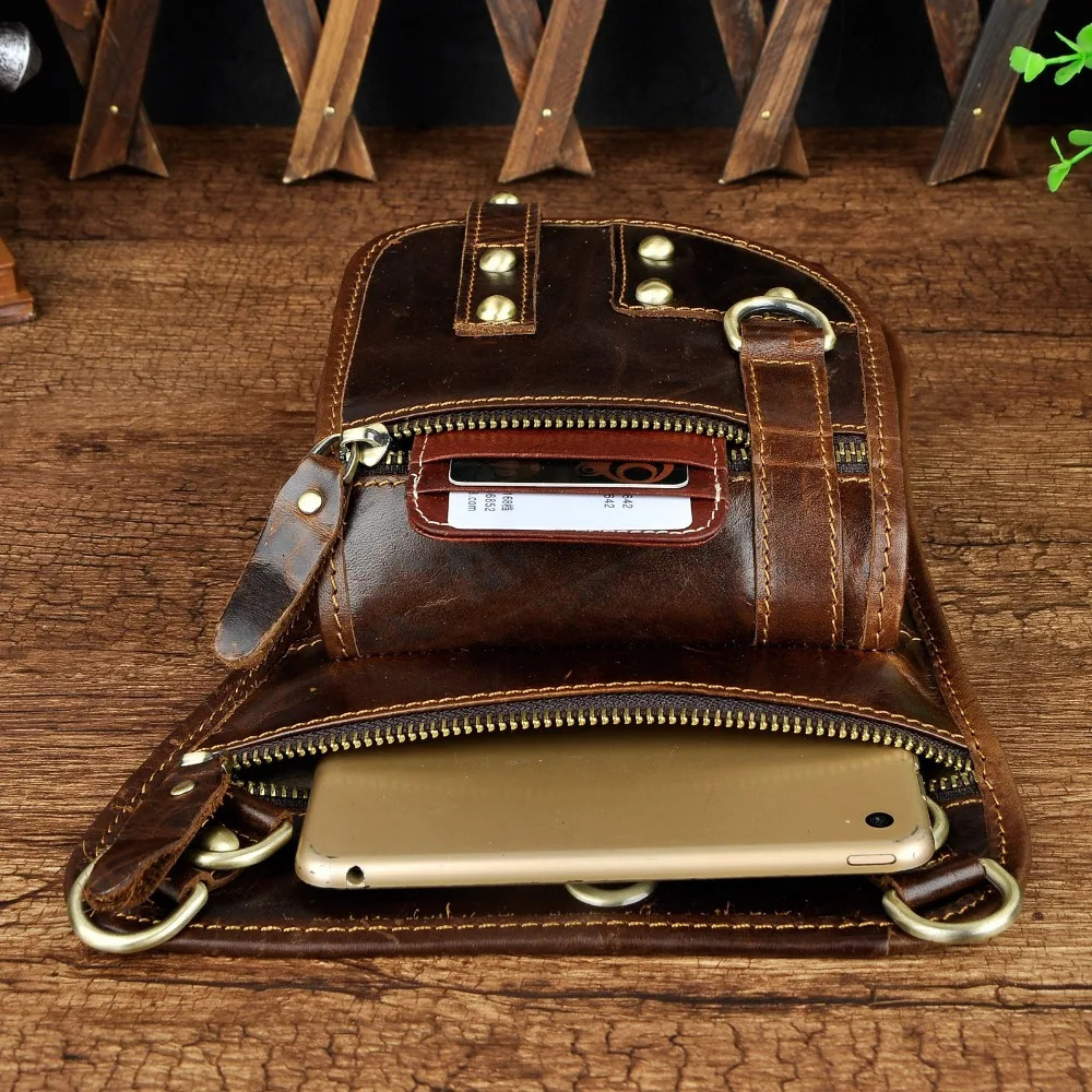 Original leather multifunctional mens travel shoulder cross messenger bag hook waistband bag leg drop phone case bag 2141-c 241023
