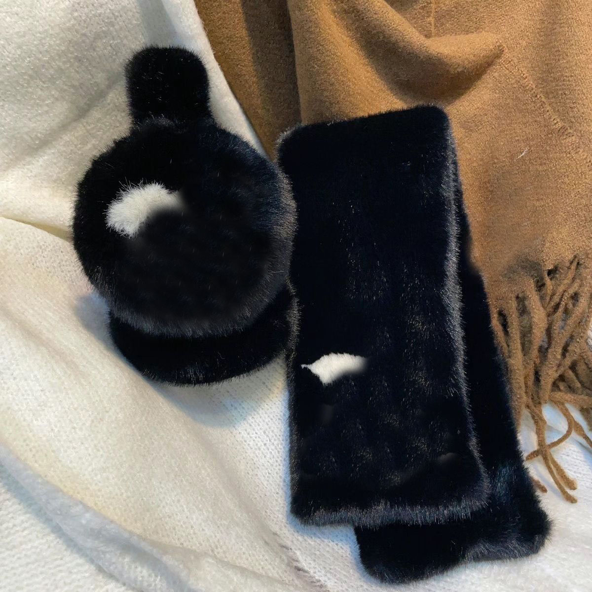 Round ear muffs for women winter designer scarf soft warm cold proof thermal outdoor ornament designer earmuffs set two tone fashion lady winter cold proof faf087