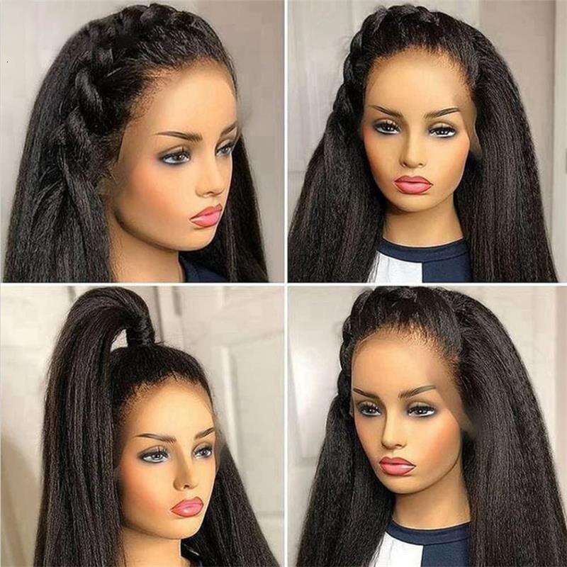 13X4 Kinky Wig Human PrePlucked With Baby Hair Yaki Straight Lace Front Wigs