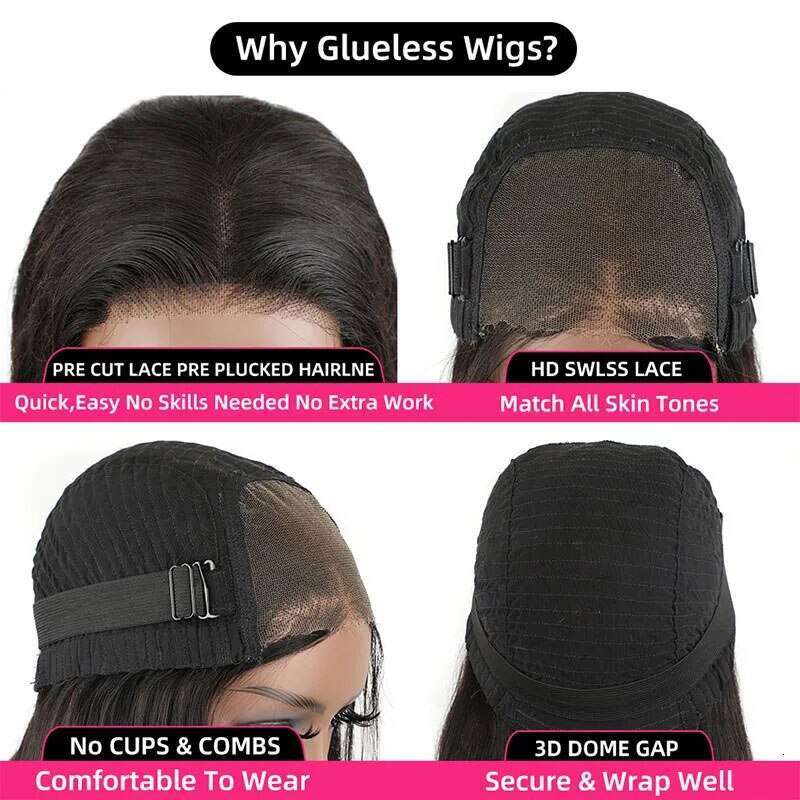 Glueless Wig Bone Straight Front Human Brazilian Remy Hair Transparent Lace Closure Wigs For Women