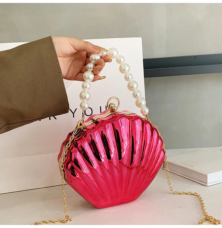 Evening Bags Shell Shape Women Clutch Bags Wedding Bridal Handbag Pearl Beaded Fashion Shell Chain Party Bags 241023