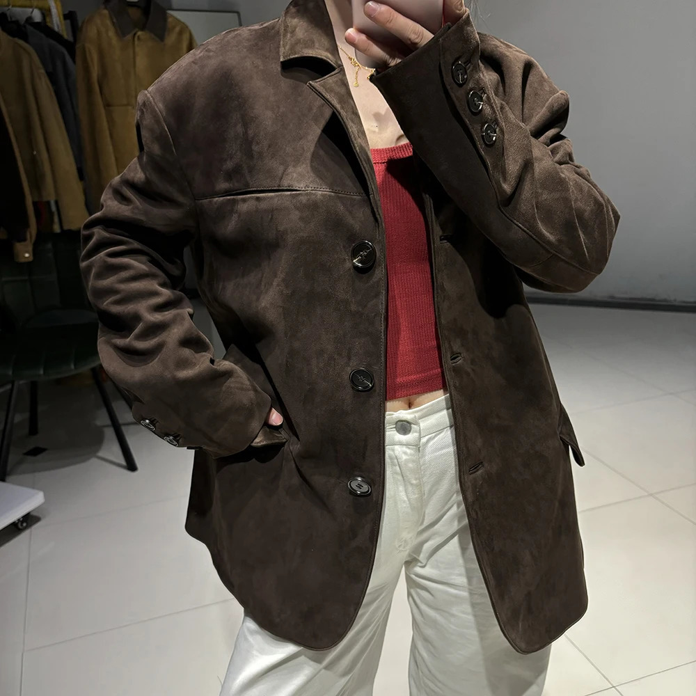 YOLOAgain Womens Extra Large Suede Leather Jacket Single Chest Genuine Leather Jacket Womens Autumn 241023