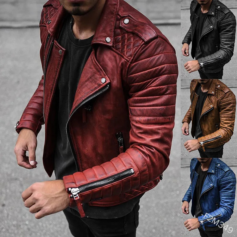 European and American spring/summer fashion slim fit lapel zipper retro style motorcycle mens leather jacket 241023