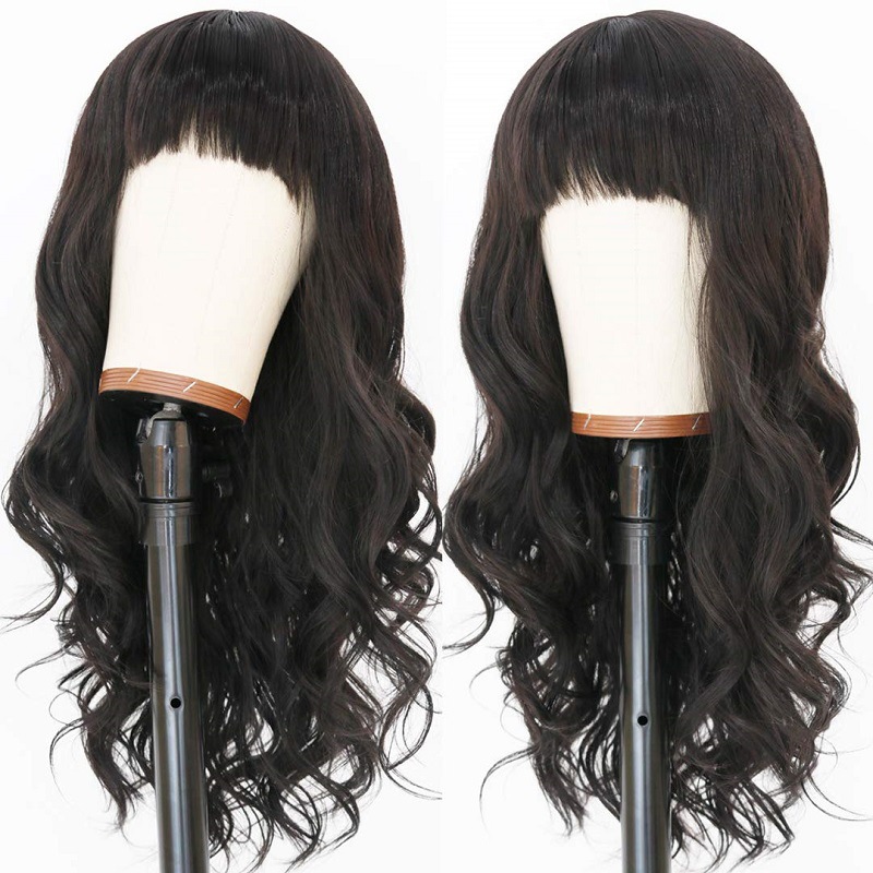 Qi bangs long curly wig big wave wig full head hairstyle fluffy long curly hair