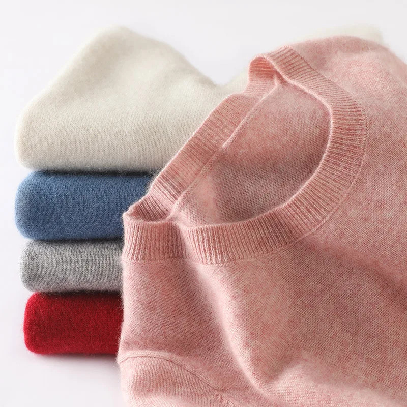 100%Merino Pure Wool Pullover Sweater For AutumnWinter Womens Round Neck Warm HighQuality Solid Color Basic Knitted Jumper Top 241021