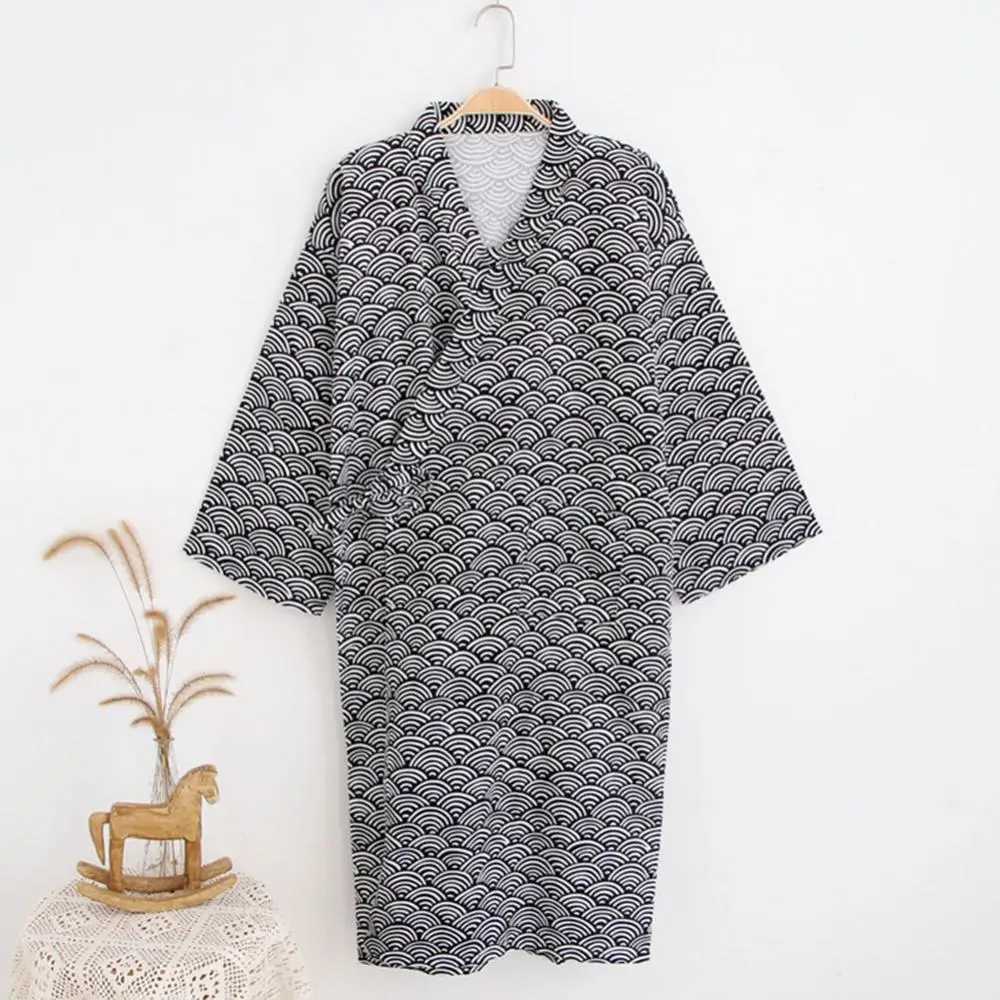 Mens Fashion Printed Kimono Robe Spwear Night Light Loose Medium length Bathroom W241023