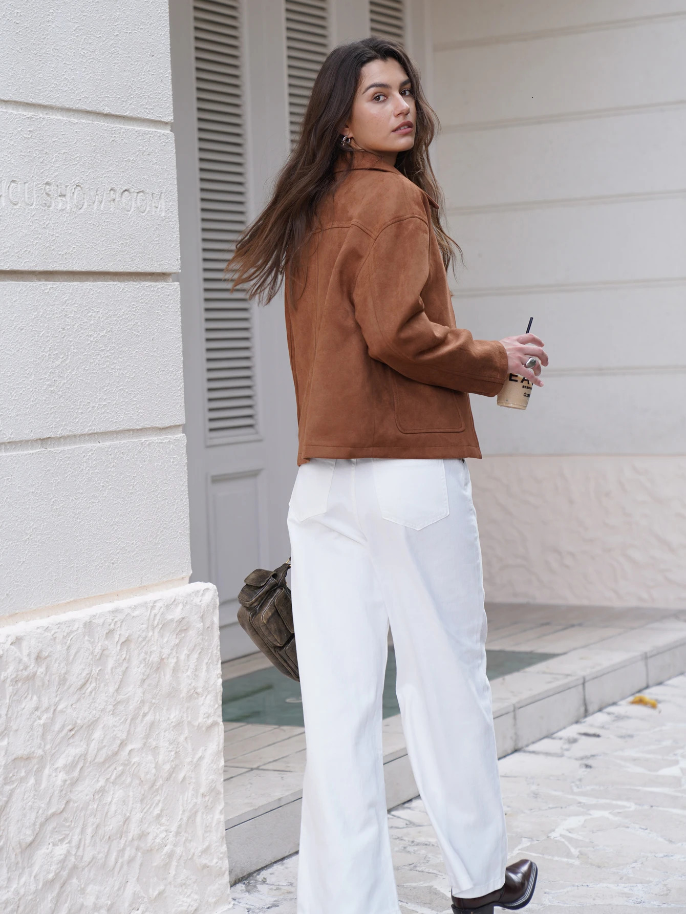 Autumn Womens Basic Short Velvet Pocket Jacket and Coat 241023