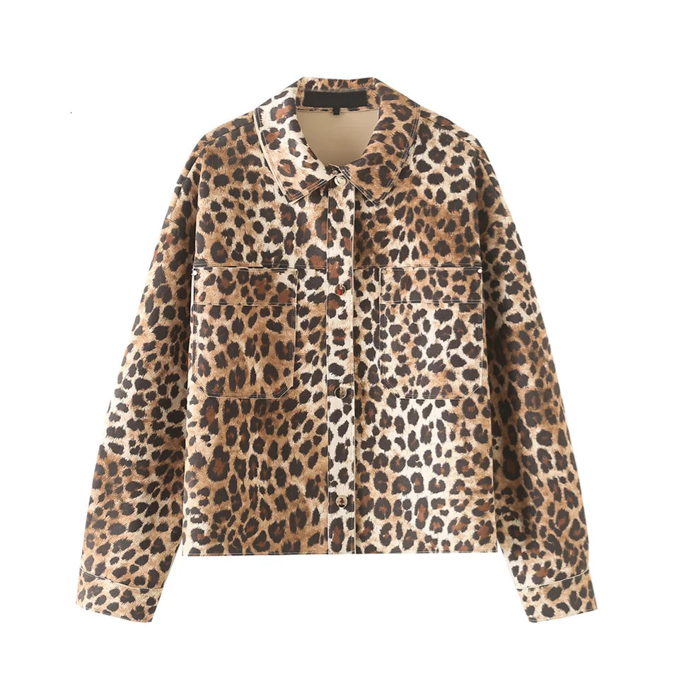 PB ZA Autumn Womens Fashion Temperature Leopard Texture Effect Jacket Long Sleeve Jacket 241023