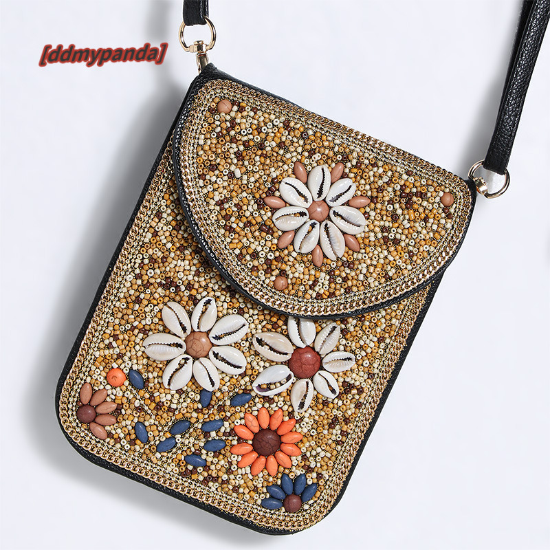 New Heavy Industry Bohemian Style Rice Bead Shell Flower Exquisite PU Travel Photography Single Shoulder Crossbody Magnetic Buckle Women's Bag #3