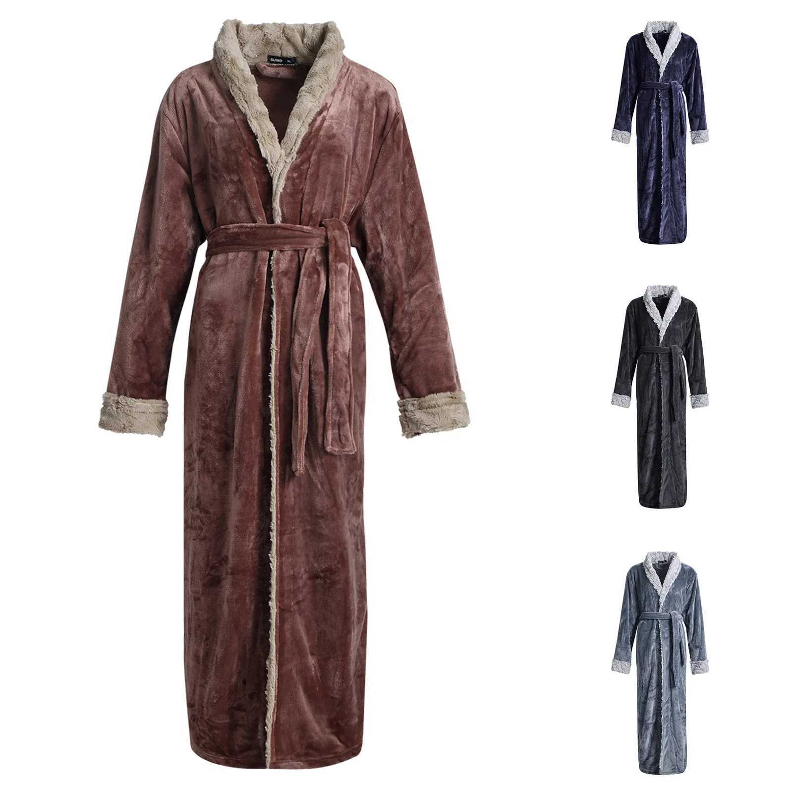 Mens Coral Velvet Couple Bathroom Autumn Extra Thick Long Flannel Sleepwear Warm Kimono Bathrobe Spwear W241023