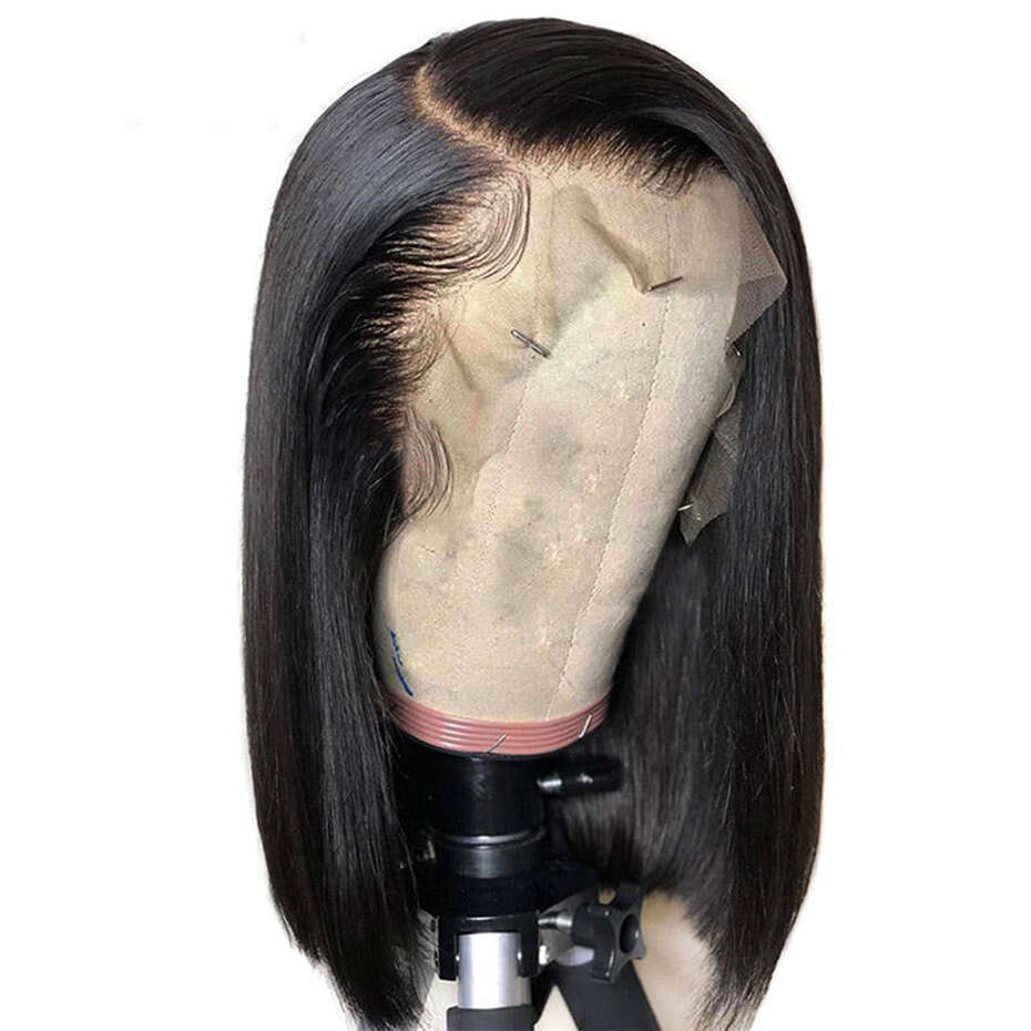 180% Density Short Lace Wig PrePlucked Bone Straight Human Hair Wigs For Women Double Drawn Remy Hair Wig 10-14Inch Bling Hair