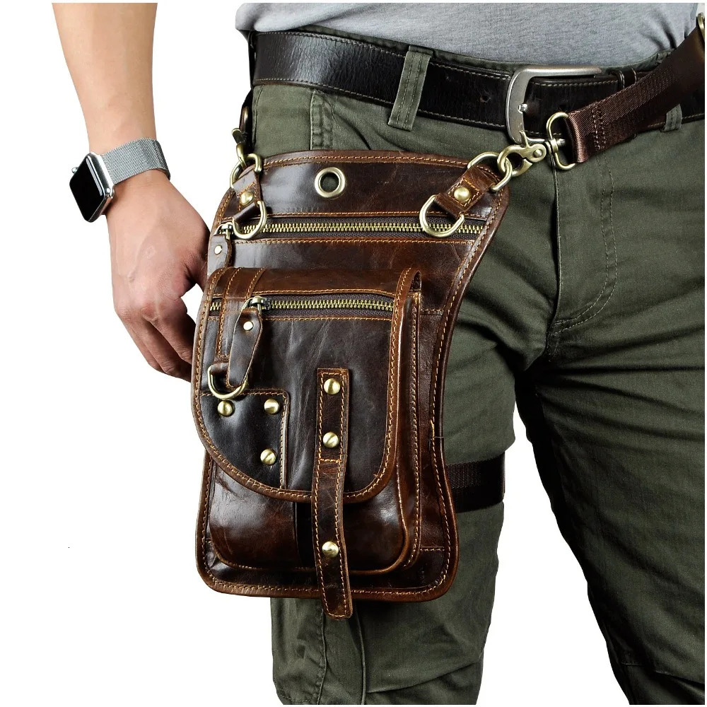 Original leather multifunctional mens travel shoulder cross messenger bag hook waistband bag leg drop phone case bag 2141-c 241023