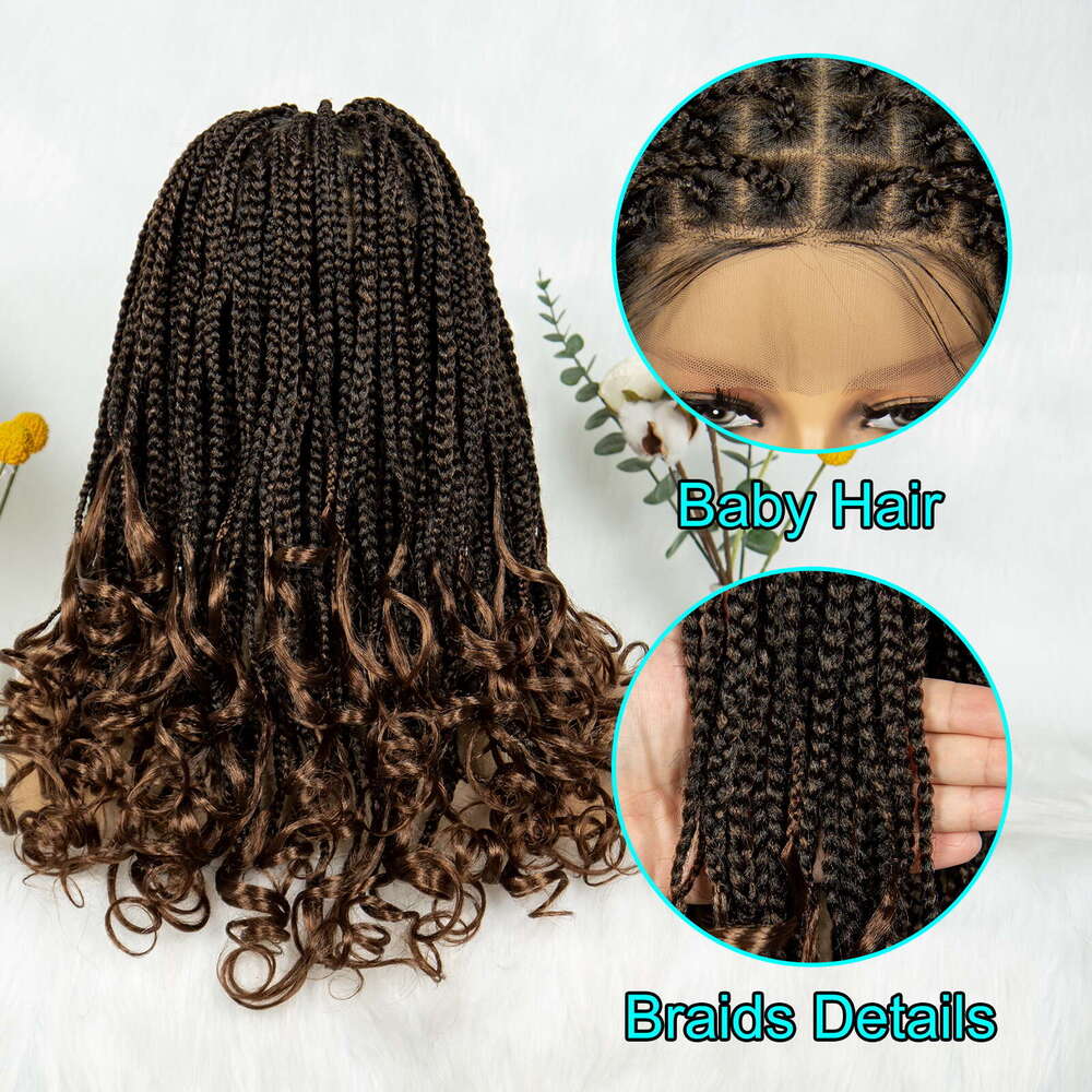 Kima Goddess Box Transparent Full Lace Wig French Curly Ends with Baby Hair Braided Wigs for African Women