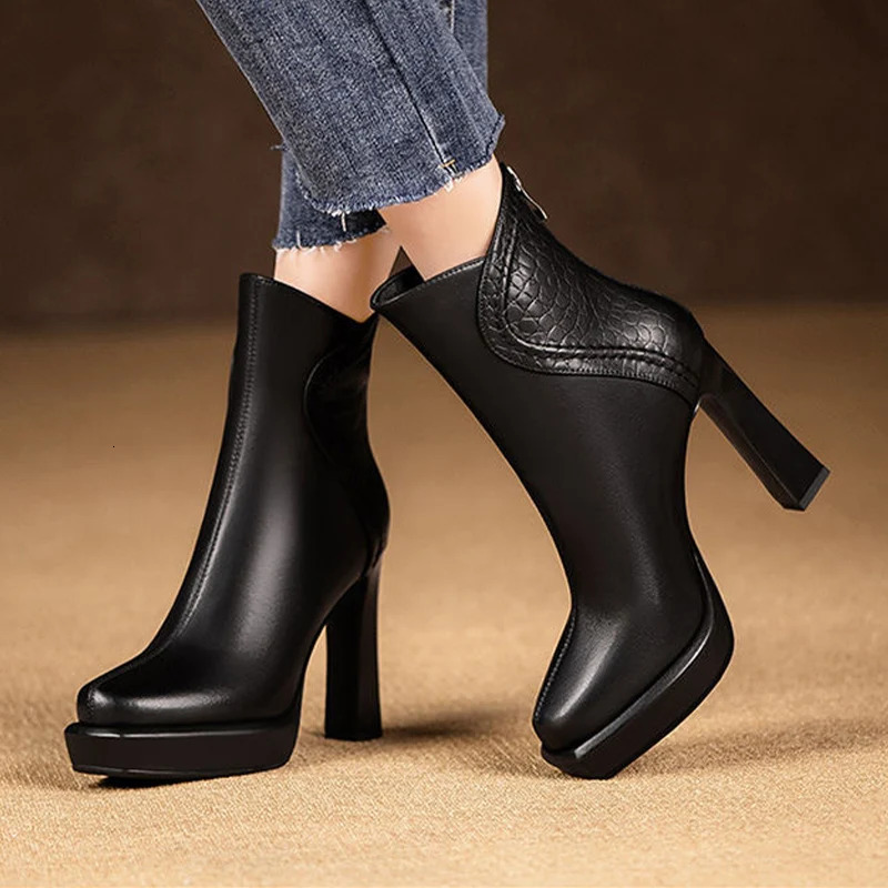 Pointed Toe platform womens snow ankle boots high heels fashionable and sexy pump designer leather Chelsea boots 2024 winter new trend 241020