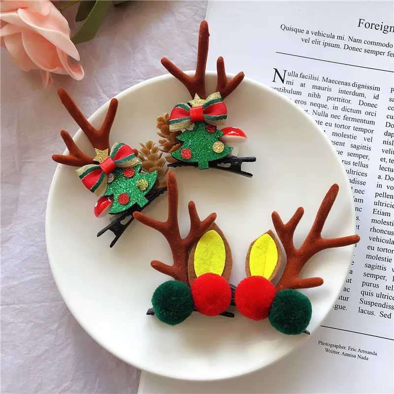 4Pcs/Set Christmas Hair Ornaments Santa Claus Headwear Deer Horn Hairpins BB Side Clip Princess Headdress Girls Hair AccessoriesX241022