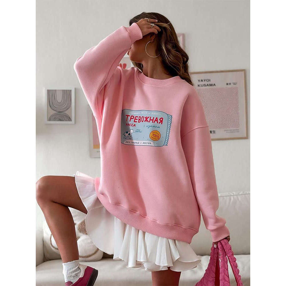 High end Warm Printing Sweatshirt Loose Round Neck Oversized Chic Women s Hoodies Trendy Casual Autumn Winter Office Lady Pullover Hoodie Caual