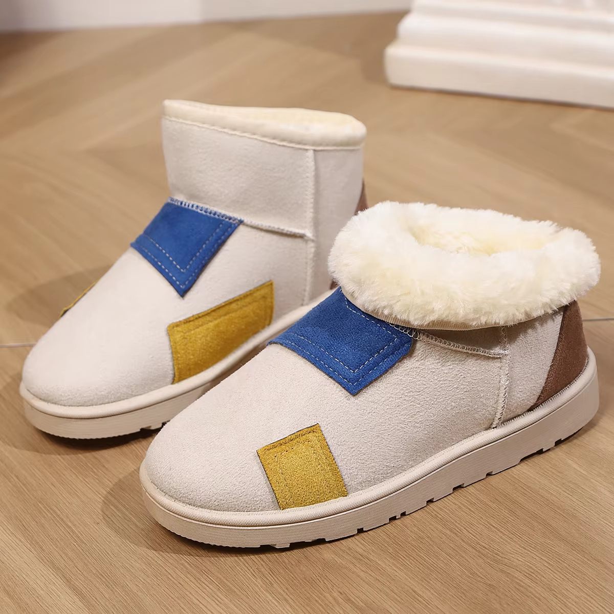 Winter Short-Tube Matching Color Cashmere Cotton Flat Wear-Resistant Fashion Designer Thick Soles Plus Plush Comfort Snow Boots